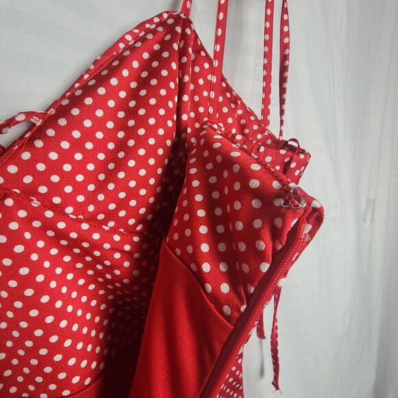 Fashion Nova Red White Polka Dot Mini Dress Adjustable Tie Straps - Picture 9 of 10